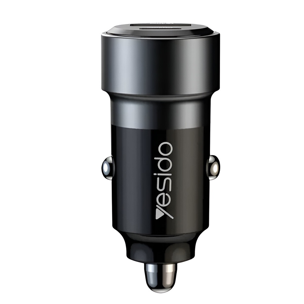 Yesido Car Charger Dual Port 1*USB-A+1*Type-C 30W with Cable Type-C to Lightning 60W, Black - Image 2