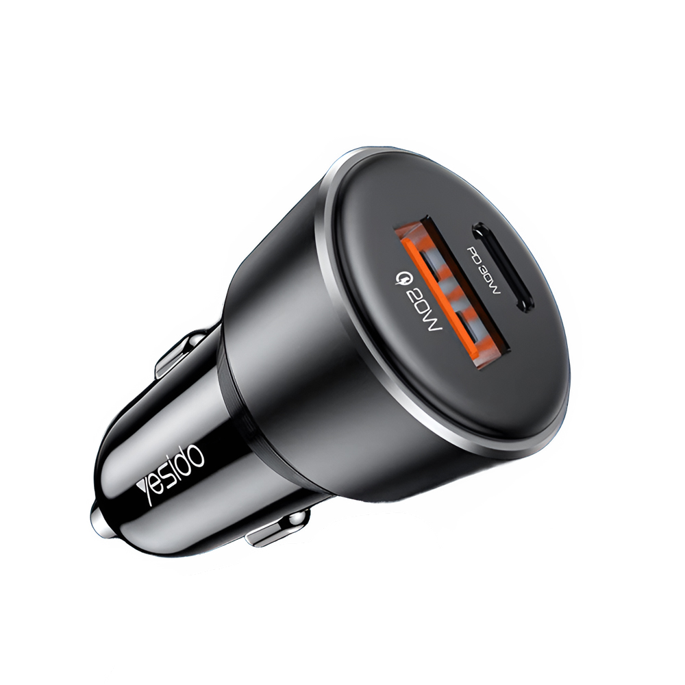Yesido Car Charger Dual Port 1*USB-A+1*Type-C 50W Max 2.4A, Black - Image 2