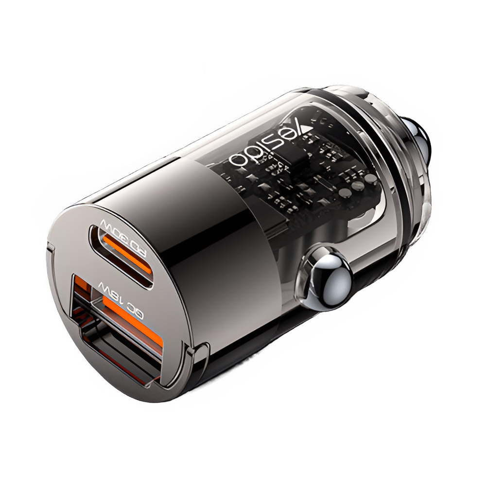 Yesido Car Charger Dual Port 1*USB-A+1*Type-C 30W 2.4A, Black - Image 2