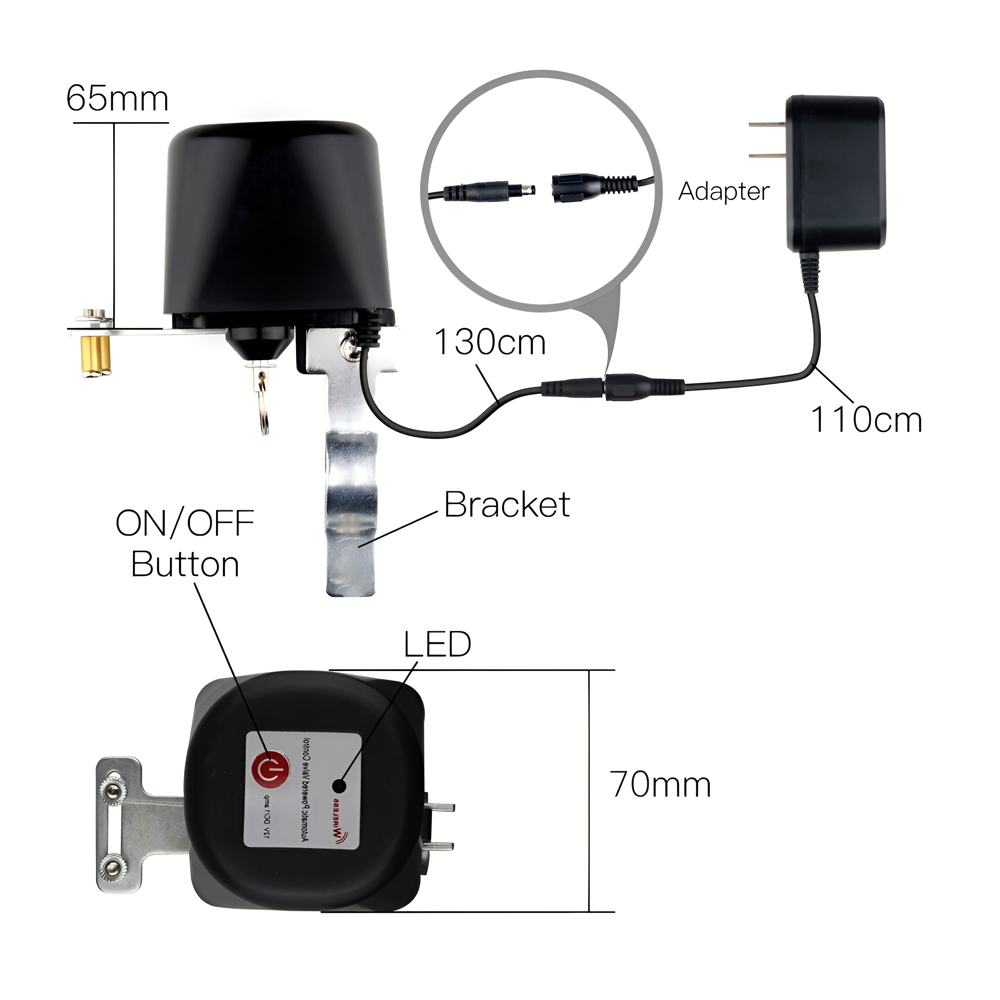 Moes Zigbee Smart Water and Gas Valve with Eu Power Adapter, black - Image 2